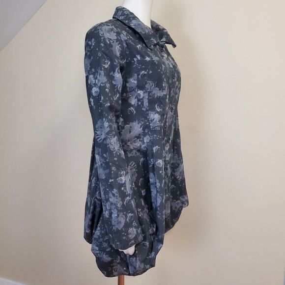 Comfy USA Tokyo Size S Button up Dress Tunic Jacket Gray Floral Long Sleeve - Picture 10 of 13